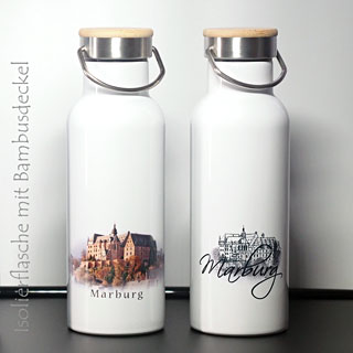 Isolierflasche mit Bambusdeckel - Marburg-Impressionen.de